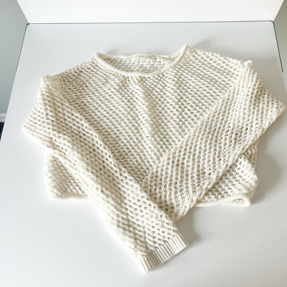 Ultra Flirt White Mesh Long Sleeve Cropped Top Extra Small